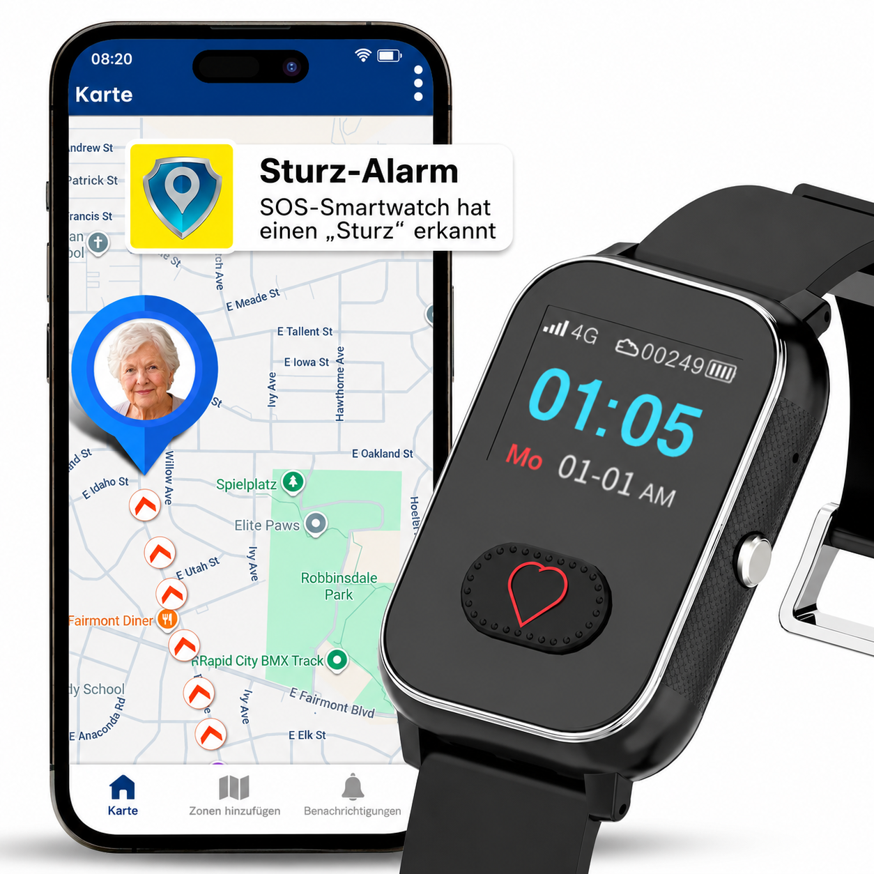 Senioren Sturzerkennung SOS-Smartwatch